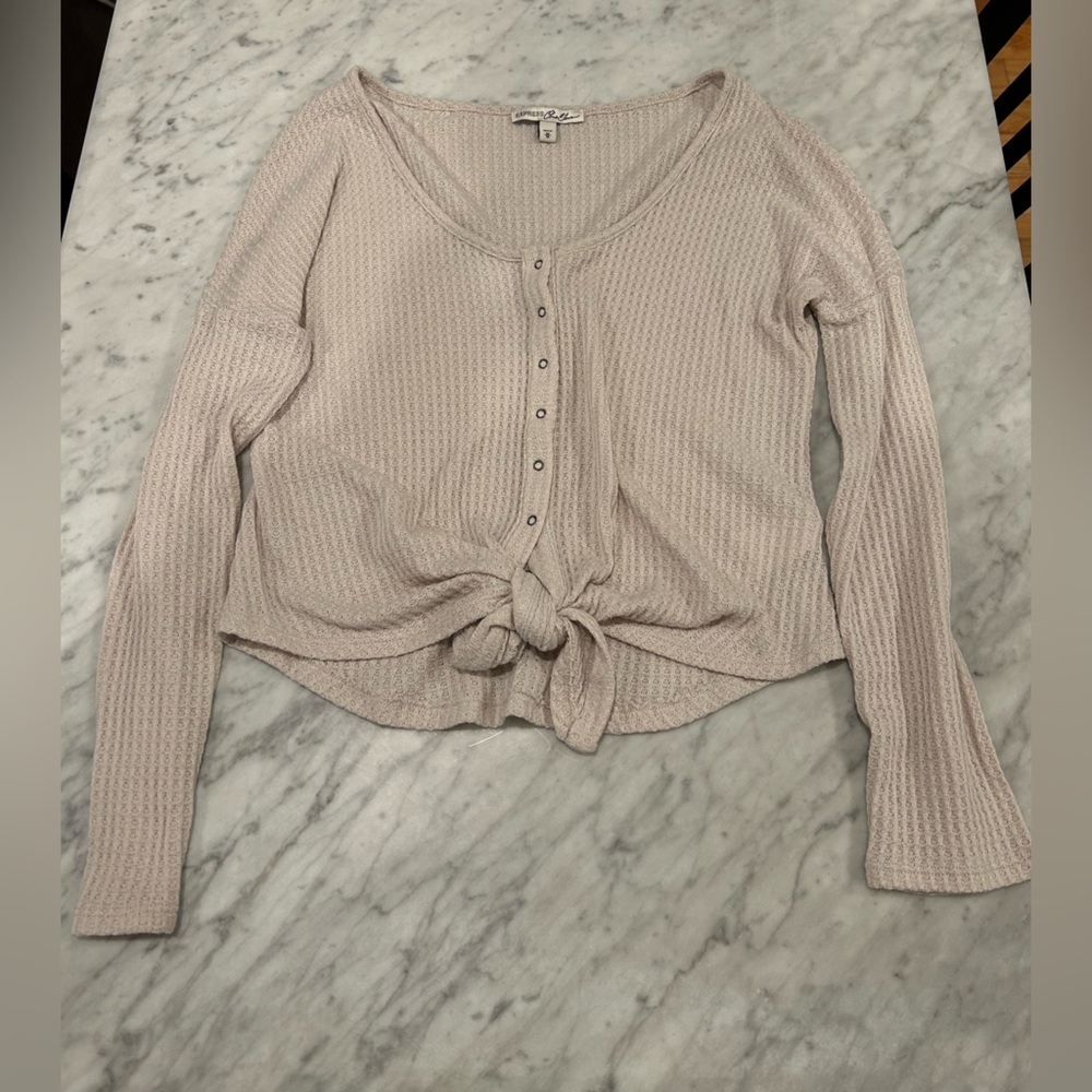 Women's Cream Button-Down Knit Top